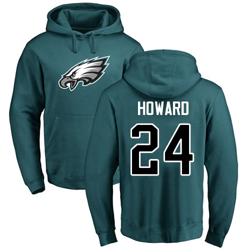 Men Philadelphia Eagles 24 Jordan Howard Green Name and Number Logo NFL Pullover Hoodie Sweatshirts